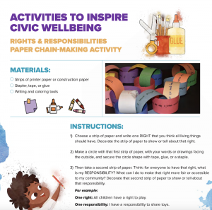 Inspiring Civic Wellbeing: Toolkit Resources 1 Image of interlocking paper chains with instructions on the art-marking activity